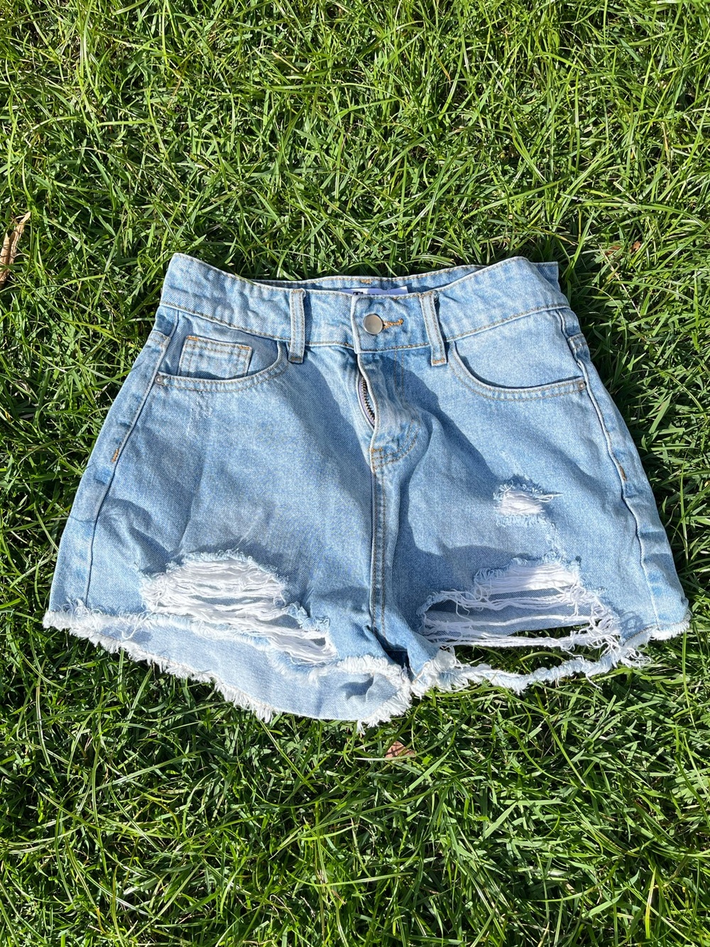 Tiger Mist Blue Distressed Jean Shorts
